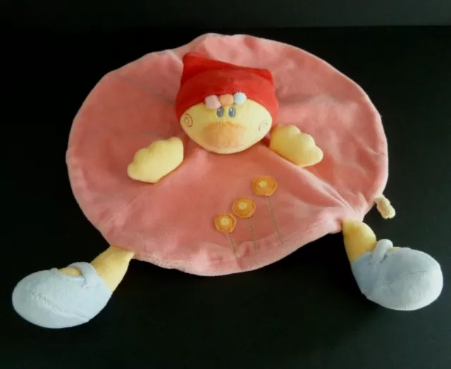 *. Doudou Plat Rond Nattou Poupee Fille Rose Fichu Rouge Bleu Fleur Orange Ttbe
