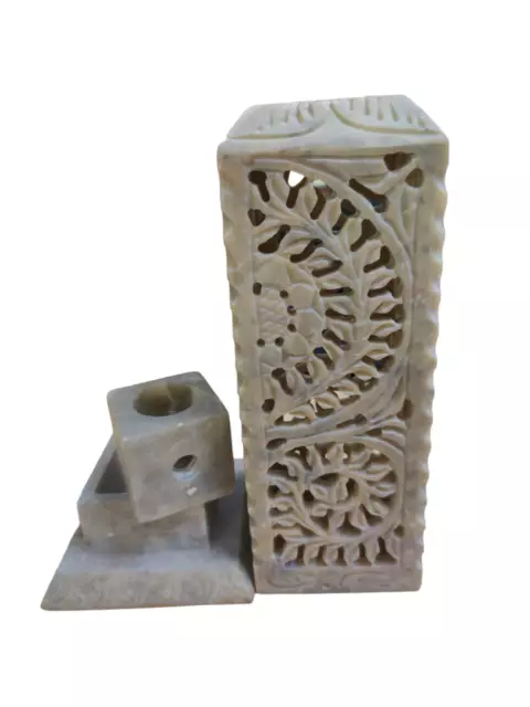 @ Handcrafted Flower Carving Marble Incense & Candle Holder Agarbati Stand