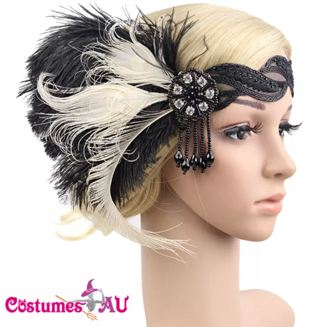 1920s Headband 20s Feather Bridal 20's Great Gatsby Flapper Headpiece Gangster