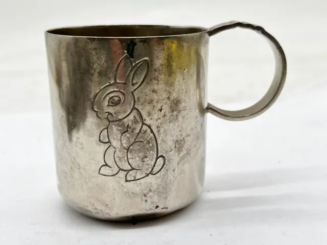 Antique Victorian Rd Number Sweet Childs Rabit Silver Plate Cup Tankard