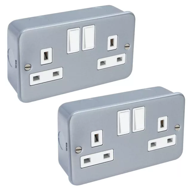 Metal Clad Socket 2 Gang Switched Socket Outlet Double Industrial Garage Bar13 A