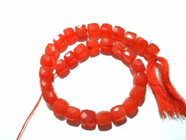 AAA Orange Cornaline Cube Forme Perles 7-8mm Facettes Boîte 8 " Brin
