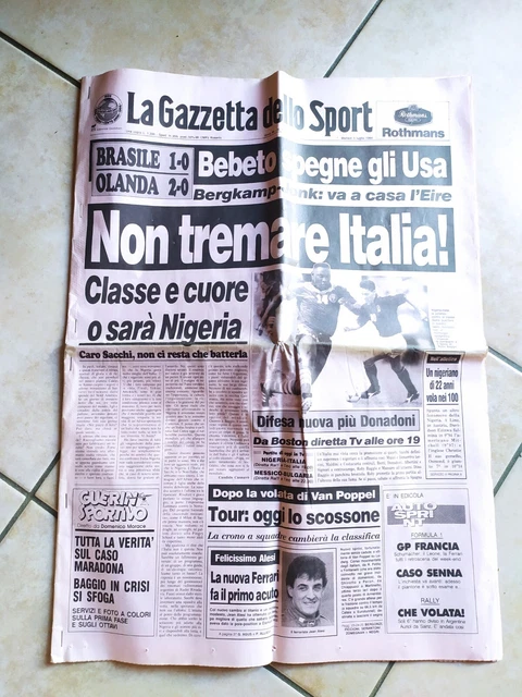 Gazzetta Dello Sport – 5 Juillet 1994 – Coupe Du Monde USA 94 – Brésil, Italie, Baggio