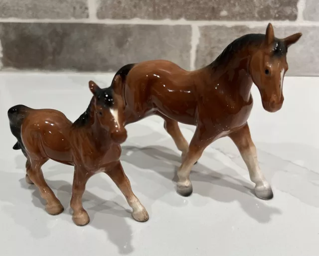 Vintage Mare & Foal Colt HORSE Ceramic Figurine Made in Japan