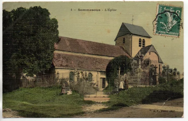 SOMMESOUS - Marne - CPA 51 - l' église - carte toilée couleur