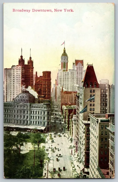 New York NY - Aerial View of Broadway Downtown - Vintage Postcard - Unposted