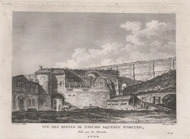 Aqueduc d'Arcueil Val-de-Marne estampe gravure engraving Kupferstich 1780 196386