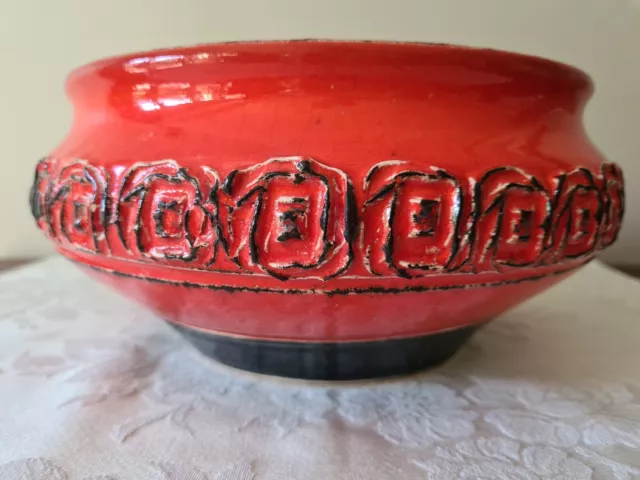 Large Vintage Ellis Pottery Bowl - Orange & Black - MCM - Australian Pottery