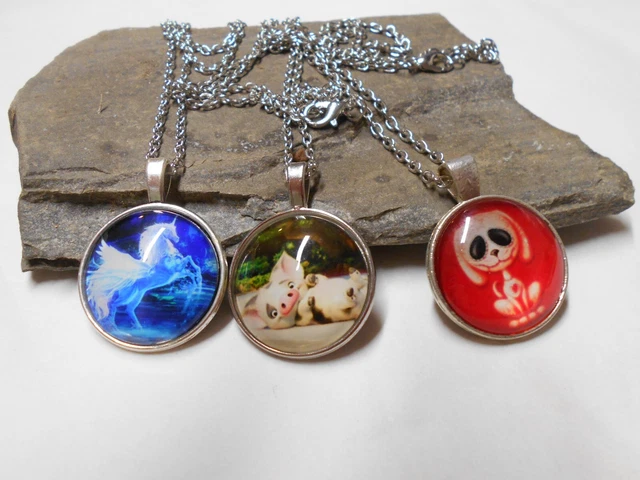 NEW- Lot of 3 Necklaces with Pendants-Puppy-Pegasus-Pig-NL2