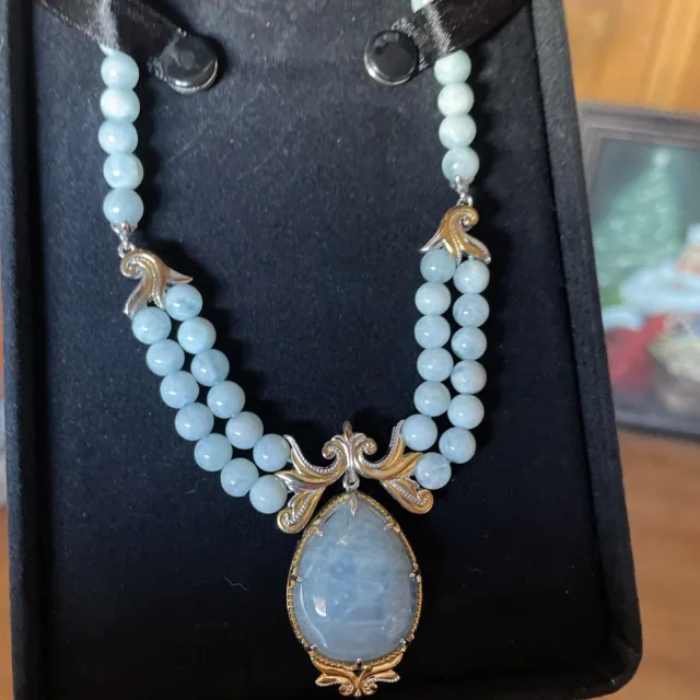 Gems en Vogue SS/Pall Aquamarine and Bead Aquamarine Necklace 20”