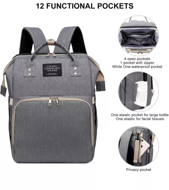 Baby Diaper Bag Backpack with Bassinet Changing Station Gray