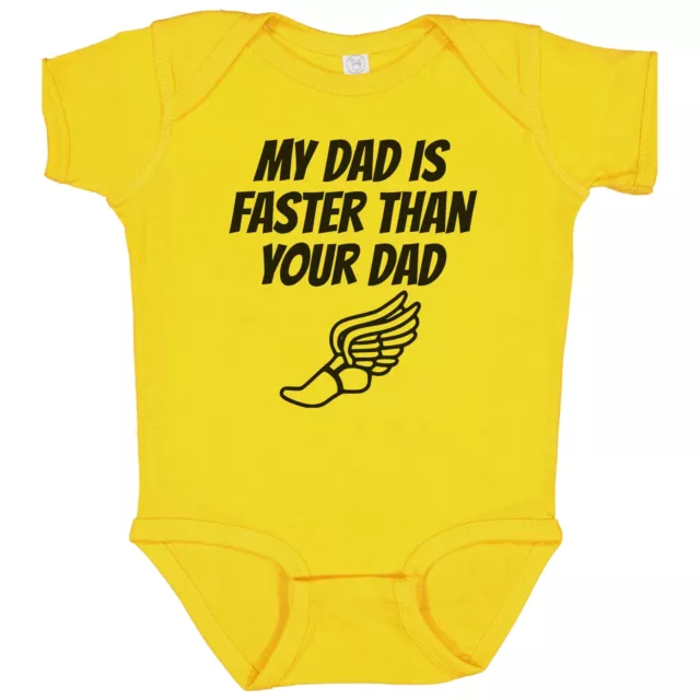 My Dad Is Faster Than Your Dad Funny Baby Bodysuit For Child Of Runner (Yellow)