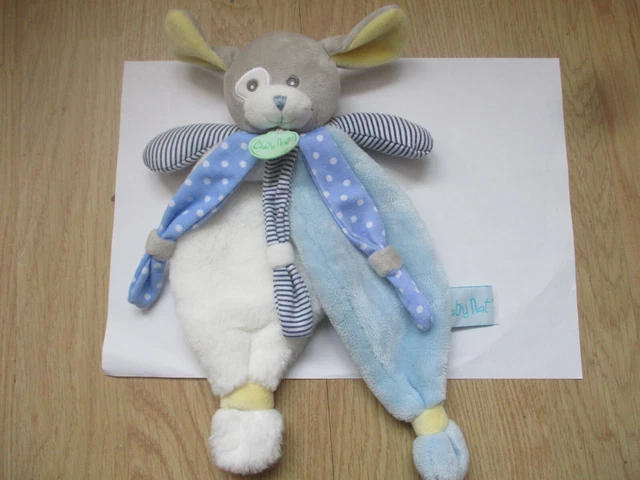 Doudou plat chien babynat' bleu blanc rayé poupi baby nat