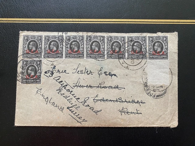 KUT East Africa & Uganda Protectorates Cover to UK w/ KGV SG#44 strip of 7 & 1
