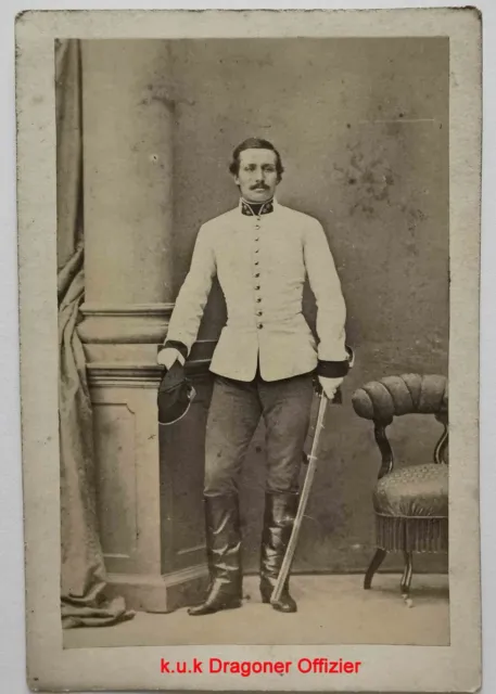 k.u.k Foto CDV CAB Dragoner Offizier 1860 old albumin kuk photo cavalry officer