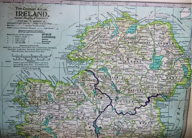 Century Atlas Map Page Plate No. 79 Ireland 1911 Vintage 2