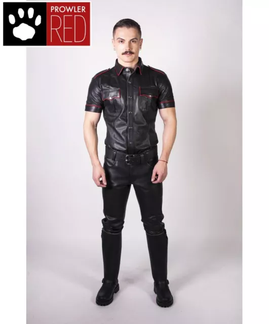 Prowler RED Genuine Leather Jeans Classic Biker Fetish Style Motorcycle Police b