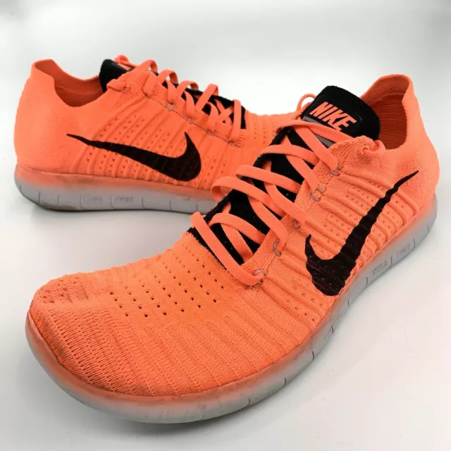 NIKE FREE RN Flyknit Mens Lace Up Orange Running Shoes Size 12.5 831069 ...