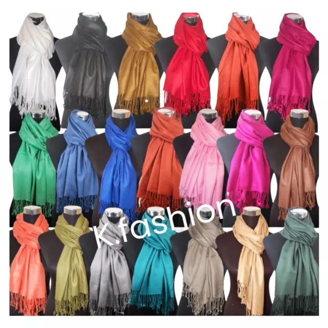 Luxus Pashmina Schal weich Viskose einfach Halstuch Stola Hijab viele Farben UK