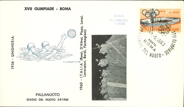 🏅 Olimpiade Roma 1960 - Pallanuoto  Oro Italia - Busta commemorativa
