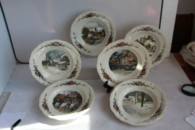 6 ASSIETTES CREUSES CÉRAMIQUE et  FAÏENCE de SARREGUEMINES   OBERNAI H. LOUX