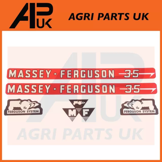 Decal Set Transfer Bonnet Hood Stickers kit 5 pcs for Massey Ferguson 35 Tractor