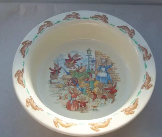 CHRISTENING GIFT, CHILD BOWL, ROYAL DALTON, BUNNYKINS, RABBIT SCENE, 80s VINTAGE