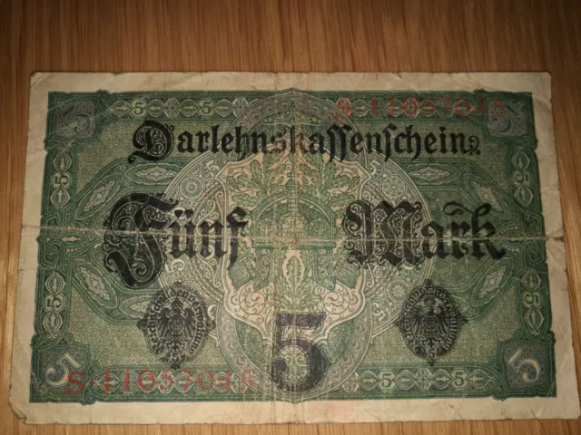 Original Darlehenskassenschein 5 Mark - 1. August 1917