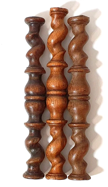 3 twist turned wood spindle Column Antique french architectural salvage 6