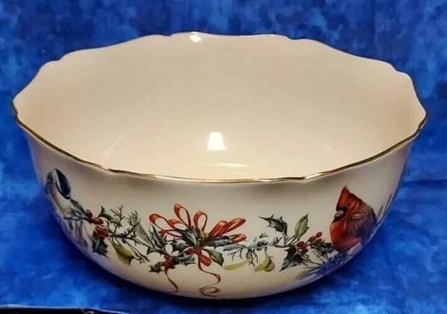 LENOX "Winter Greetings" Scalloped Serving Bowl 8" - 1996 Catherine McClung