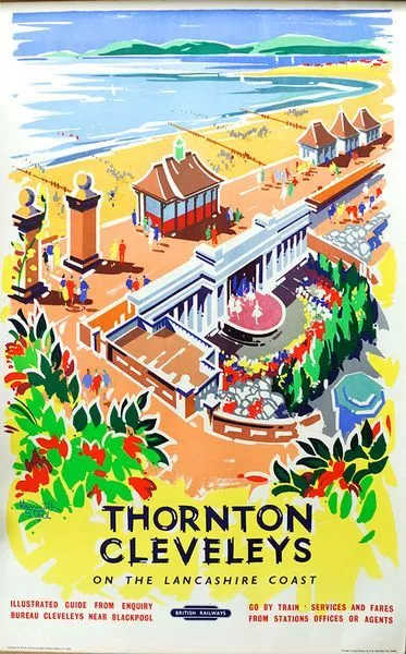 Vintage British Rail Thornton Cleveleys Lancashire Coast Railway Poster A3 Print