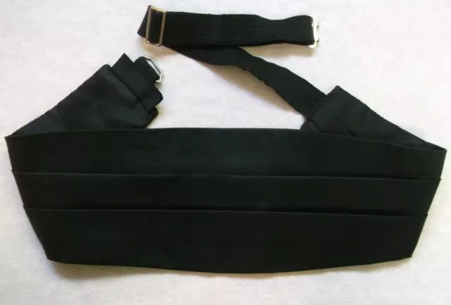 Cummerbund Broad Sash Adjustable PLEATED Black Vintage 1980s 1990s Mens