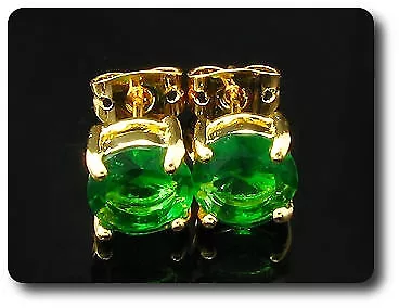 BOUCLES D'OREILLE EMERAUDE 2x7 mm Plaqué Or 18 K.