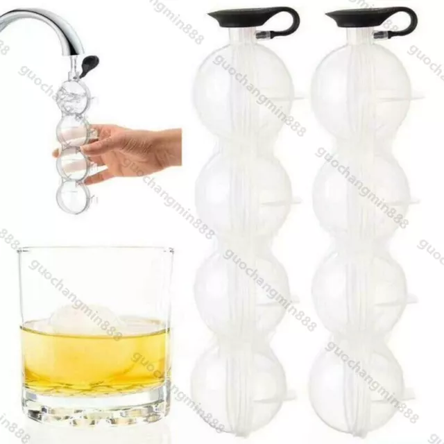 2X Bar Ice Cube 4-Ball Maker Molds Sphere Large Tray Whiskey DIY Silicone Moulds