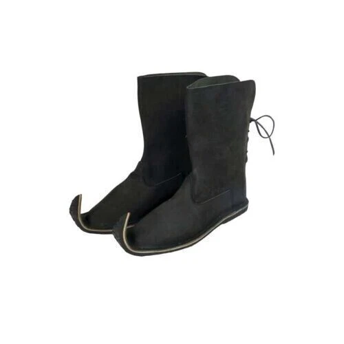 Chaussures pointues médiévales en cuir noir, bottes viking, bottes de Noël,...