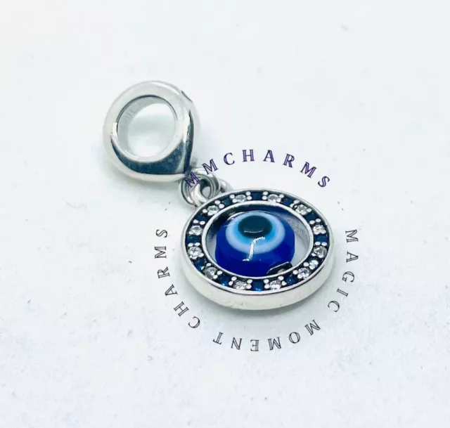 Sterling Silver S925 -  Hamsa Evil Eye Charm & Pouch - Blue Tirkish Eye Dangle