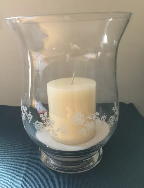Windlicht Glas mit Dekor / Kerze / ca. 20 cm hoch / wie neu