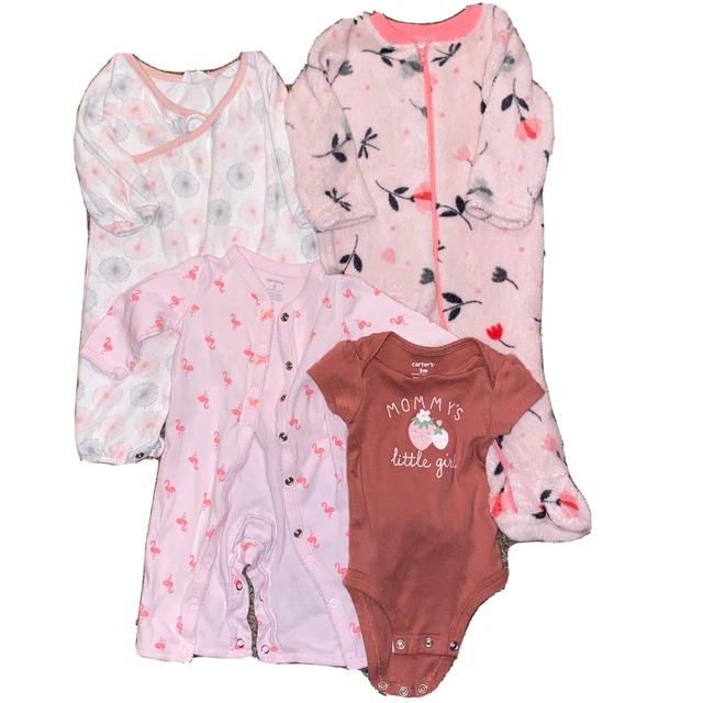 Carters Lot of 4 Assorted Infant Baby Girl Outfits 3 Month one piece Tops Shirts