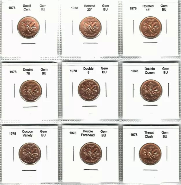 Canada 1978 Small Cent Gem BU 9 Coin Variety Set - See Description & Photos!!
