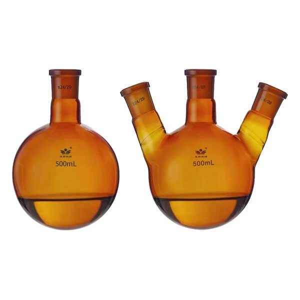 5ml-1000ml Amber Round Bottom Boiling Flask w/ 1-4 Standard Necks Lab Supply ca
