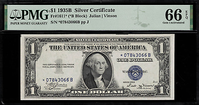 1935B $1 Silver Certificate FR-1611* Star Note - Graded PMG 66 EPQ Uncirculated
