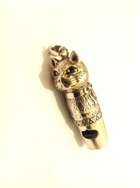 STERLING SILVER Animal Cat working Whistle Charm pendant Victorian style 13g