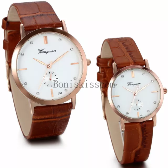Luxury Men's Women's Couple Dress Watches Leather Band Analog Quartz Wrist Watch