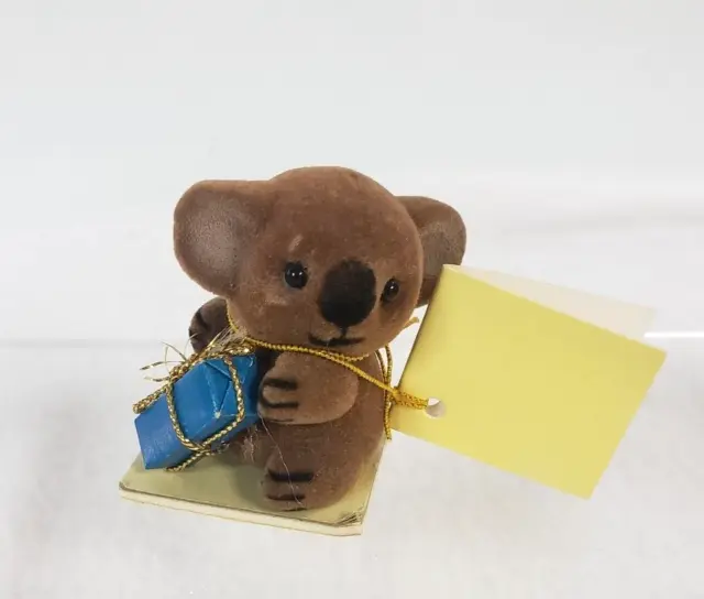 Miniature Koala Bear figurine Flocked Vintage Hamilton Presents 1.5" gift tag