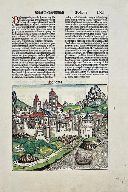 Antique Print - View of Bologna, Byzantium, Istanbul, Constantinople - Schedel