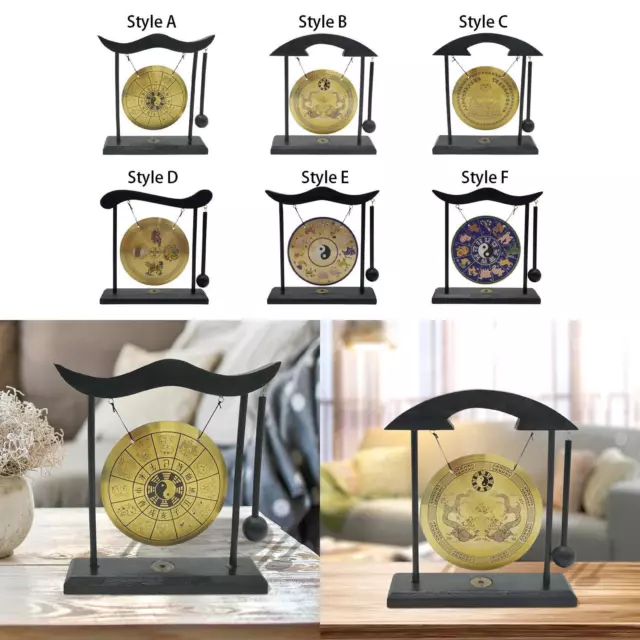 Gong Ornament Wind Chimes Brass Feng Shui Desktop Gong Chinese Gong with Stand