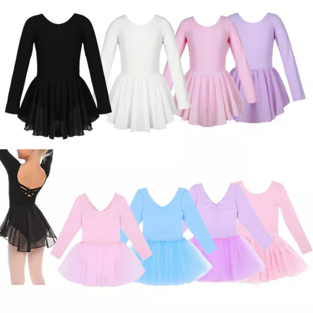 Toddler Girl Leotard Gymnastic Ballet Dance Dress Long Sleeve Tutu Skirt Costume