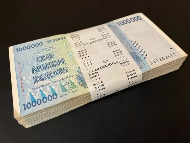 Zimbabwe 100 x 1 Million Dollars 2008 - Pick- 77 Bundle 100 PCS USED