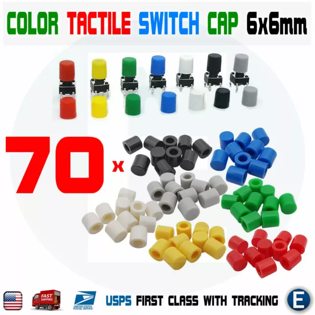 70pcs Tactile Push Button Switch Cap 6x6mm Self-locking Round Key Cap Multicolor