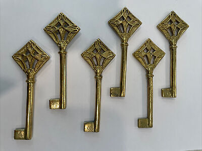 6 Antique Style Uncut Ornate Brass Open Barrel Skeleton Blank Keys